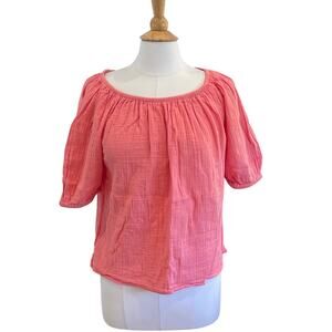 Ann Taylor LOFT  Coral Pink Gauze Cotton Short Sleeve Peasant Top, Size S